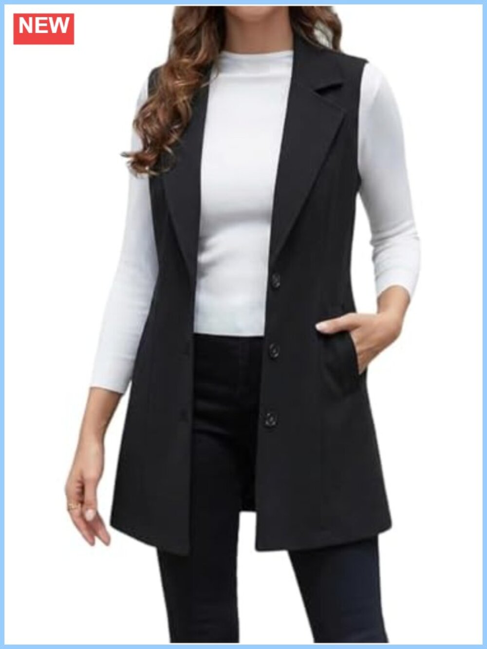Wool Plaid Vest Sleeveless Blazer Jacket with Pockets